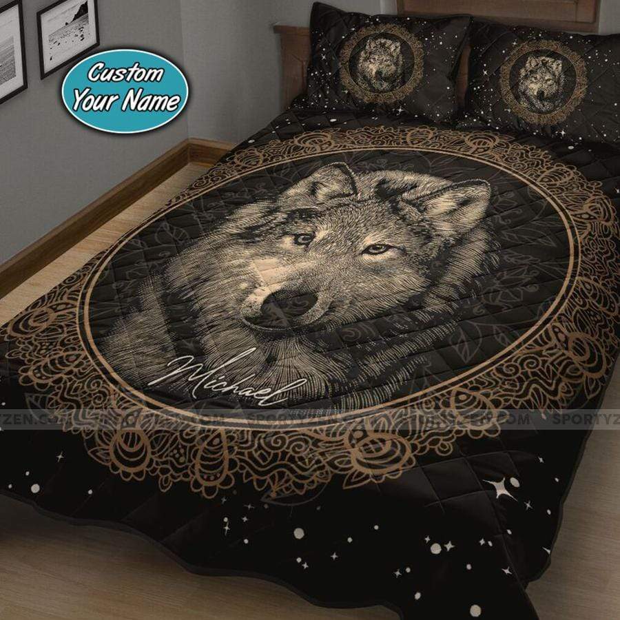 Wolf Pattern Custom Name Quilt Bed Set #0307V