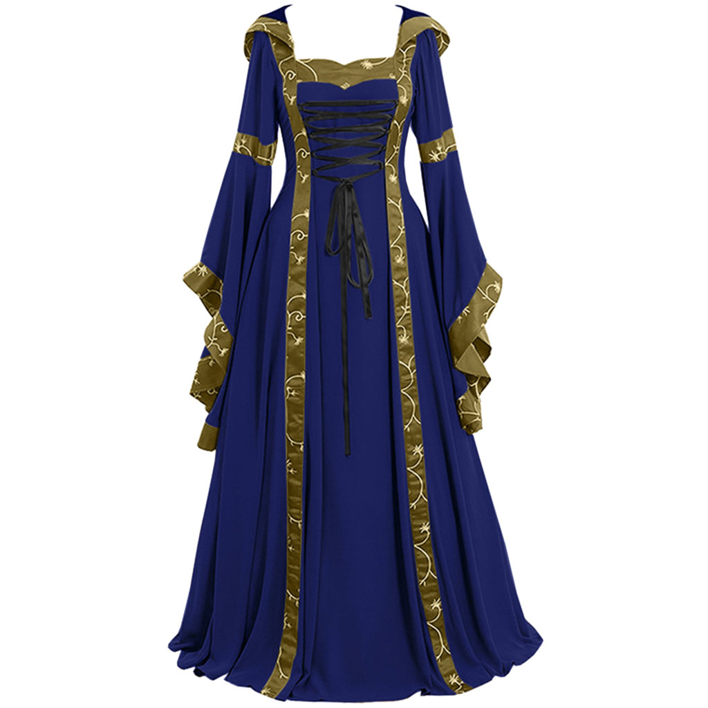 Vintage Women’s Dress Medieval Renaissance Gothic Auntumn Dress Cosplay Floor-Length Princess Hoodies Flare Sleeve Dresses 2022 alx