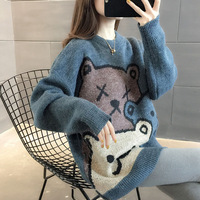 Cartoon Bear Sweater Women&Men Winter Girl Clothings Fashion Long Sleeve Knitted Pullover Sweater Oversized 2021 New Cotton Coat alx