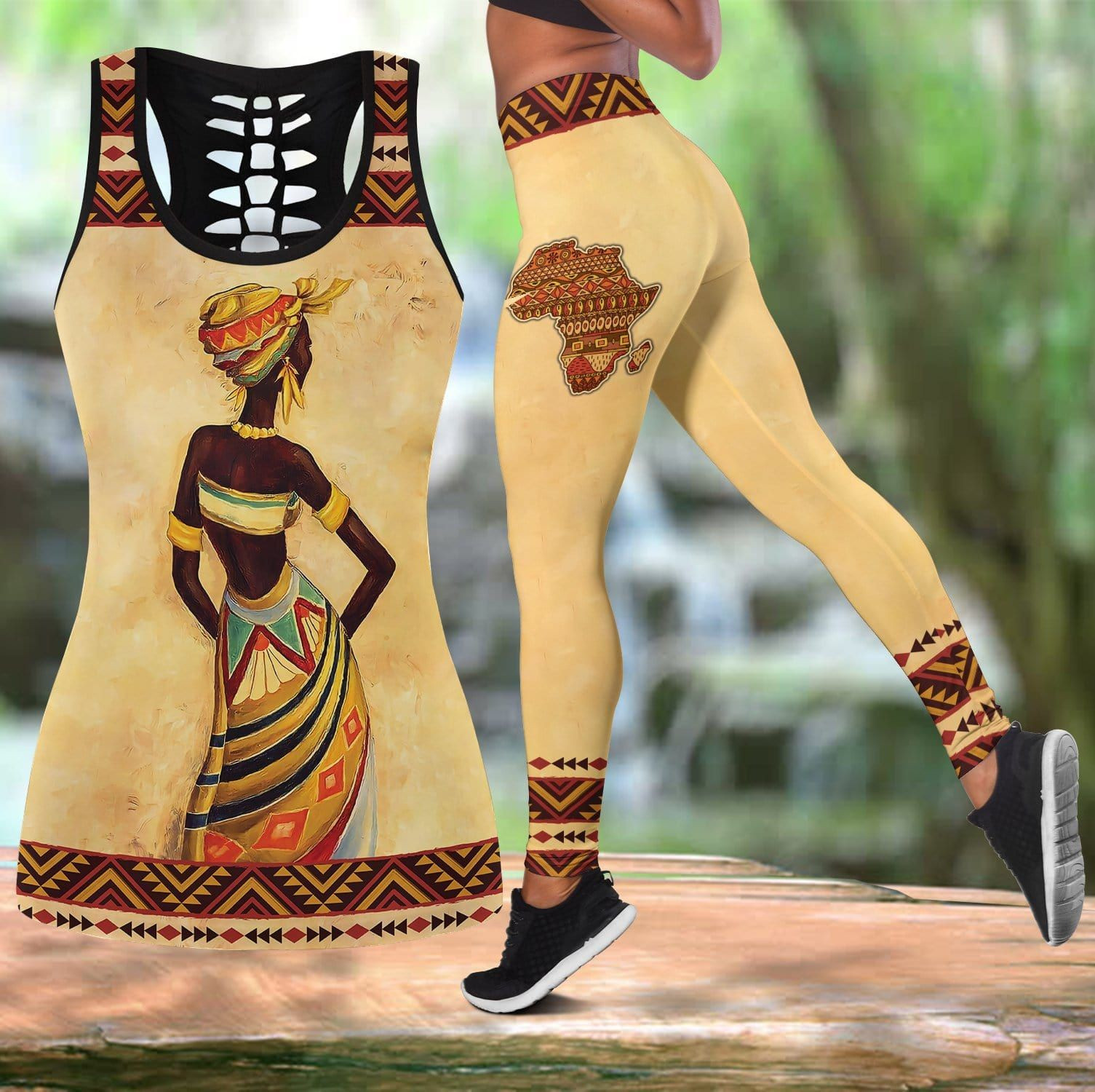 Traditional African Black Girl Hollow Tank Top – Legging 3D #140621L