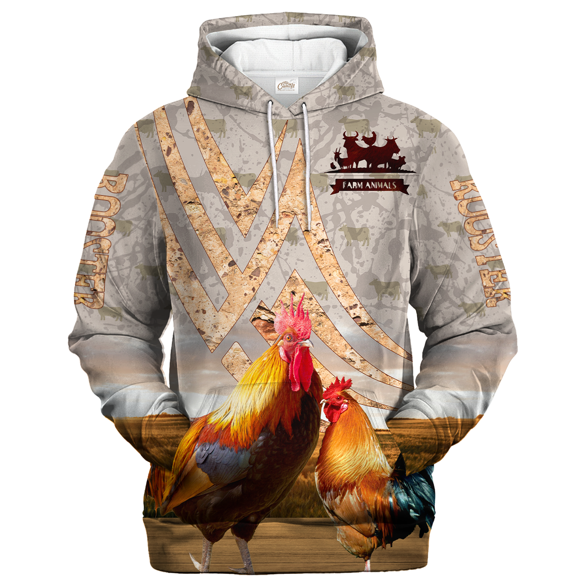 Rooster On A Stone Background Hoodie, Chicken Lover Apparel