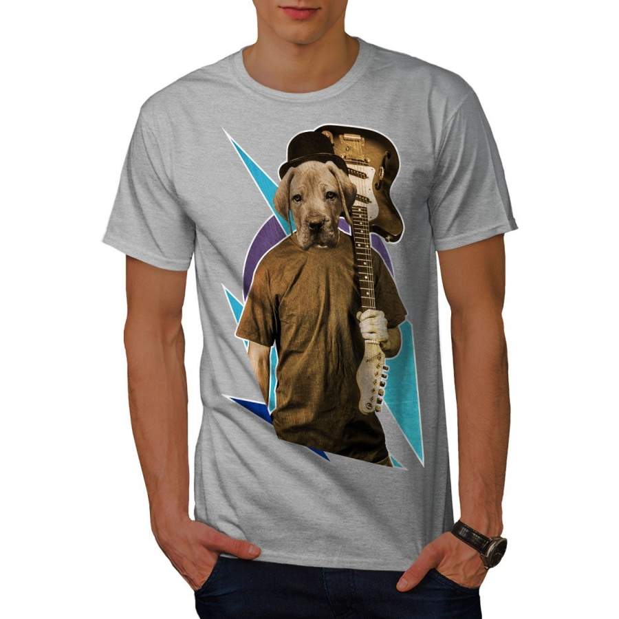Guitar Labrador Music Mens T-Shirt, Music Graphic Design Printed Tee