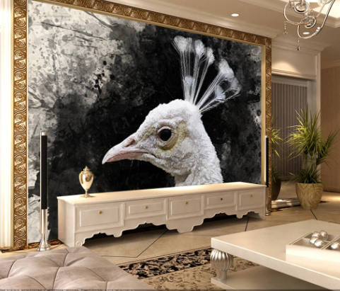 3D Watercolor Animal White Peacock Wall Mural Wallpaper Lqh 671