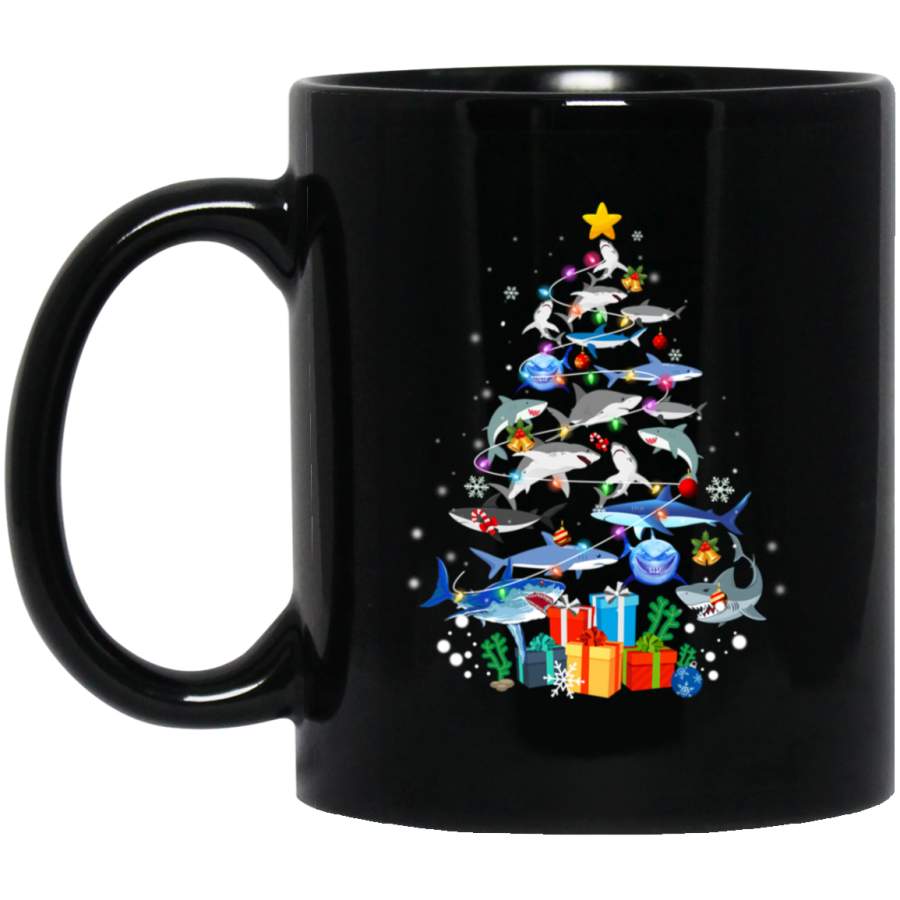 Cute Shark Christmas Tree Funny Shark Lovers Xmas Gift Black Mug