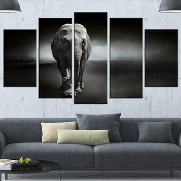 Beautified Elephant Animal 5 Panel Canvas Art Wall Decor