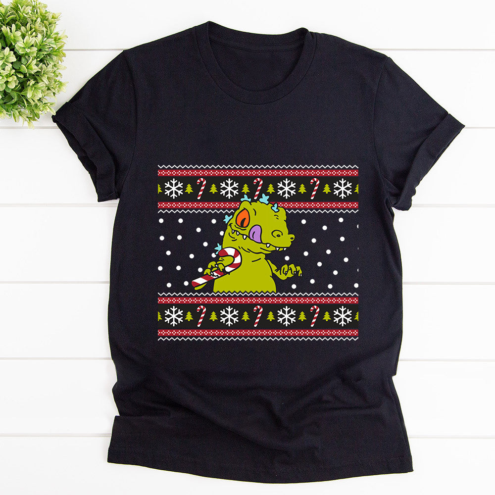 Rugrats Reptar Happy Christmas Candy Cane Snowflakes Graphic Unisex T Shirt, Sweatshirt, Hoodie Size S – 5XL