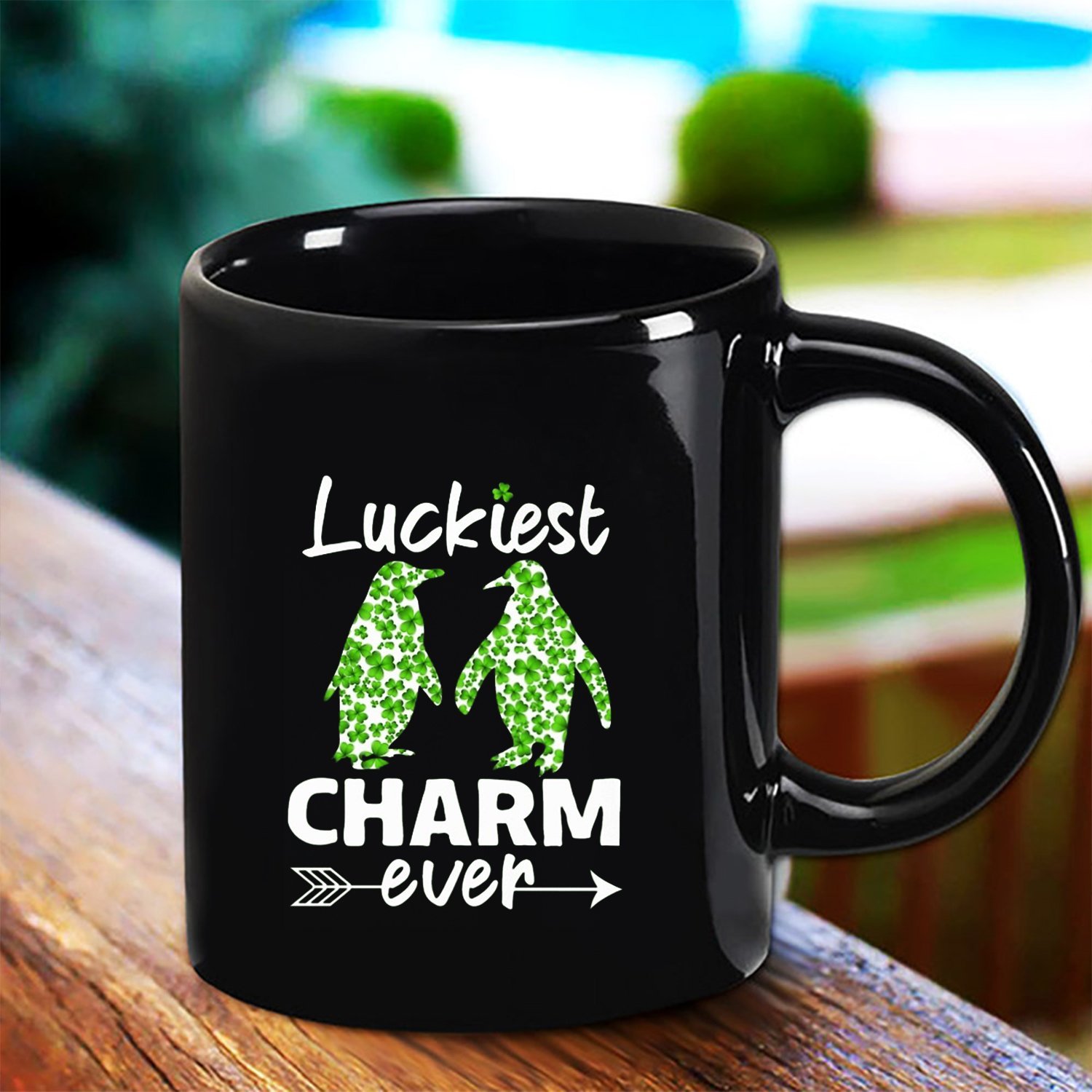 Penguin Luckiest Charm Ever Shamrock St Patrick’S Day Gift Black Mug Ceramic 11Oz 15Oz Coffee Tea Cup