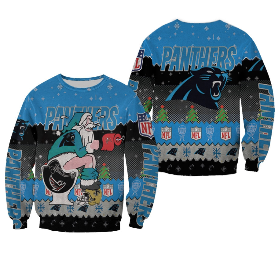 Santa Claus Carolina Panthers Sitting On Buccaneers Falcons Saints Toilet Christmas Gift For Panthers Fans Ugly Sweater