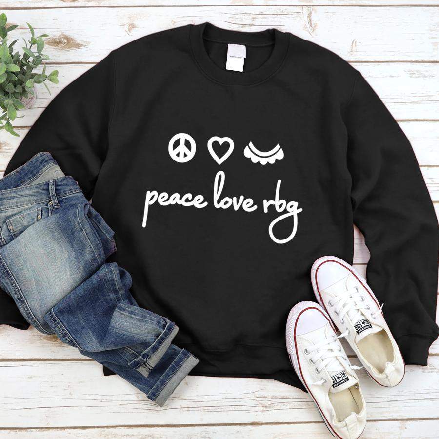 Womens Notorious RBG Ruth Bader Ginsburg Peace Love Feminist V Neck  Sweatshirt