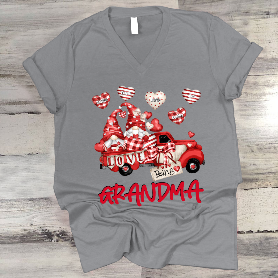 Love Being A Grandma Truck Hearts V-Neck