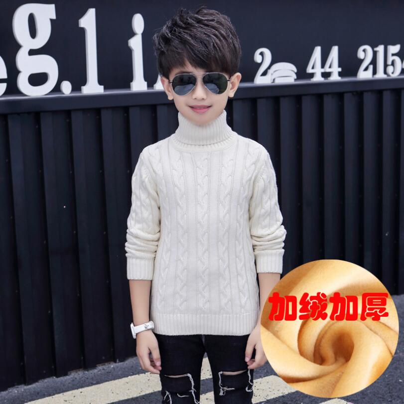 Winter Kids Sweaters 4-17Y Big Kids Pure Cotton Fleece Lining Turtleneck Thick Elastic Warm Knitted Jacket Fashion Boys Outwear alx