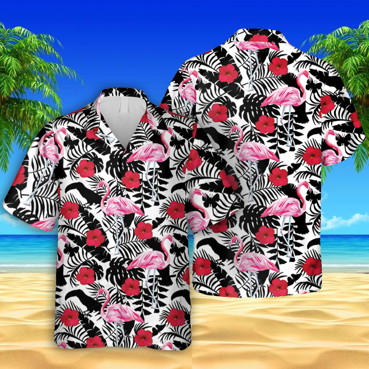 Flamingo Black And White Hawaii Shirt, Summer Holiday Gift