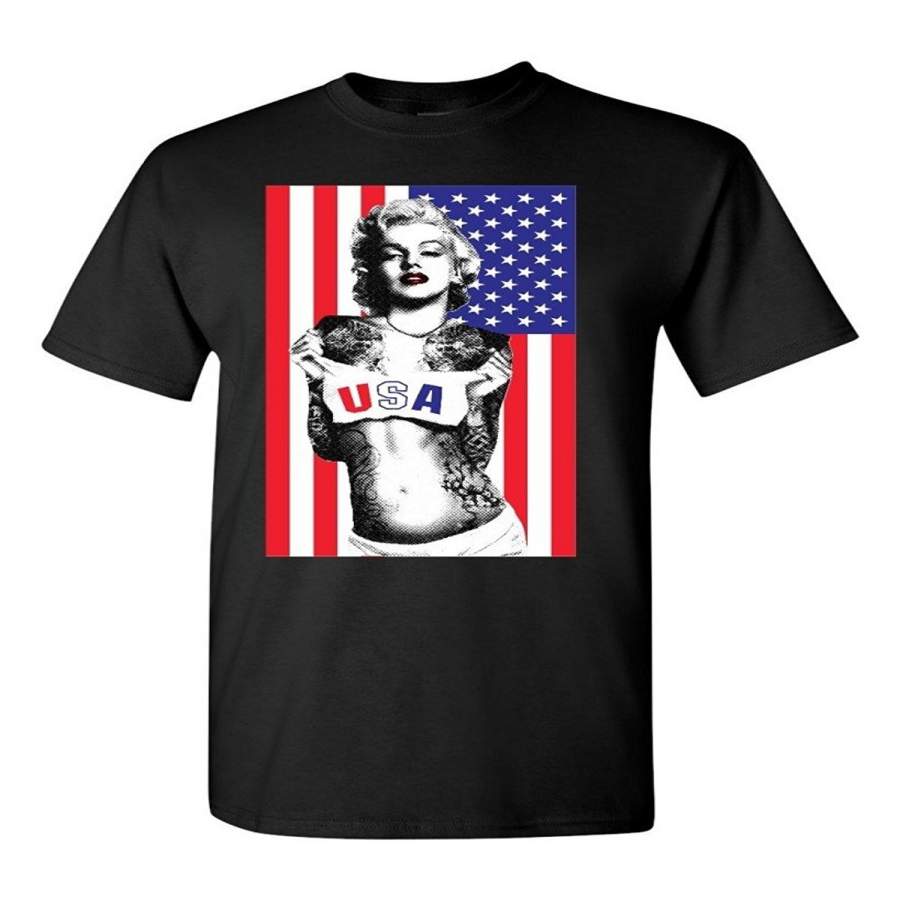 DIY Cotton Funny Tee Shirts Marilyn Monroe USA Flag T-shirt 4th of July Shirts Size: S M L XL XXL XXXL custom