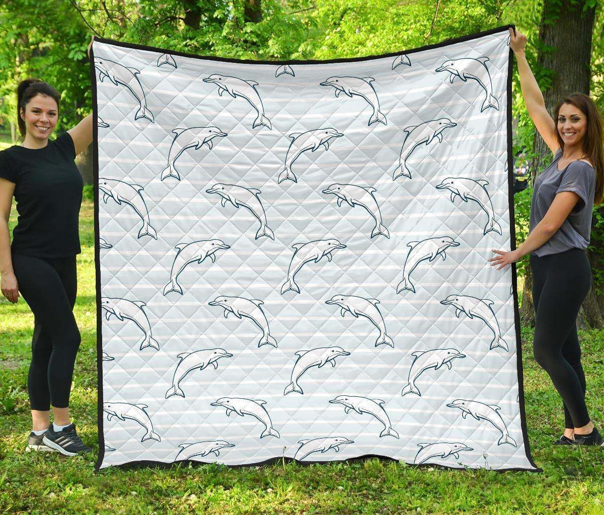 Dolphin Blue Striped Background Dhcdhc Dt1910 Quilt Blanket