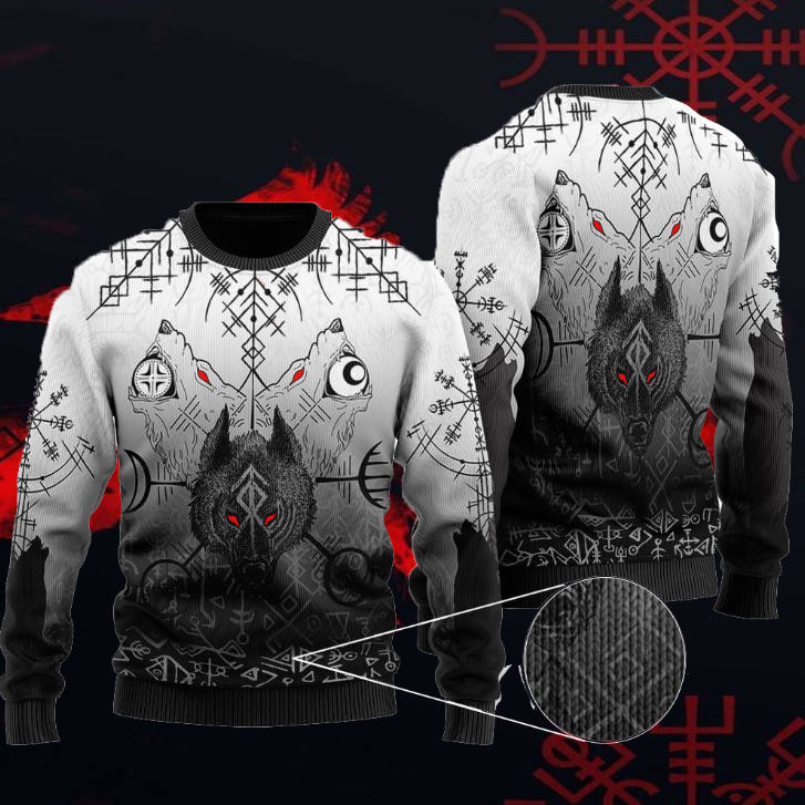 Viking Wolf Ugly Christmas Sweater | Unisex | Full Size | Adult | Colorful | Us3849