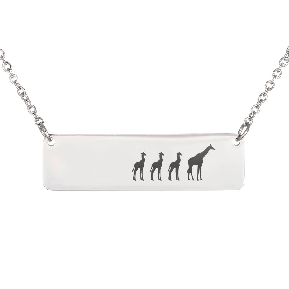 Mommy Giraffe And Three Baby Giraffes Horizontal Bar Necklace For Mom, Stepmom, Grandma – Engravable