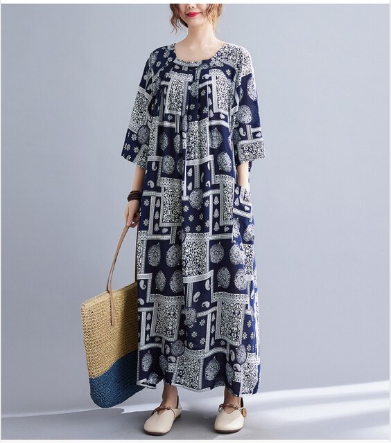 2022 New Arrival Print Floral Soft Cozy Vintage Summer Dress Plus Size Holiday Outdoor Travel Casual Beach Style Women Dress alx