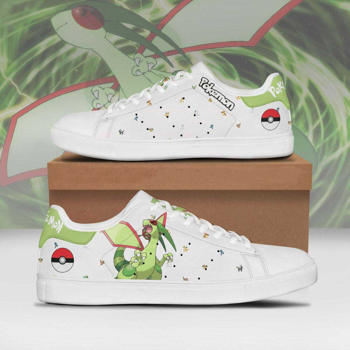 Pokemon Flygon Anime Christmas Gift For Fan Low Top Leather Skate Shoes Sneakers For Man And Women