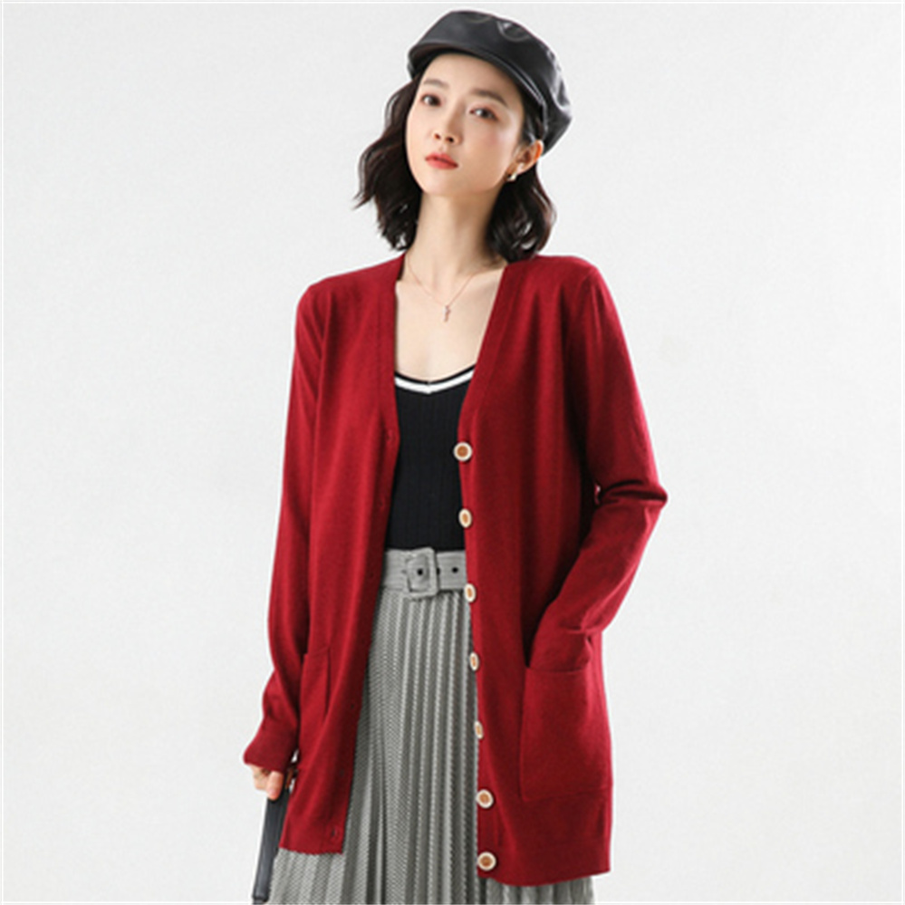 2021Lady wool Sweater Fashion medium long Cashmere Cardigan Women loose sweater for female outerwear coat with pockets H036 alx