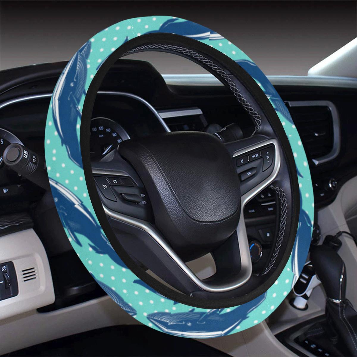 Whale Polka Dot Design Themed Print Steering Wheel Cover With Elastic Edge