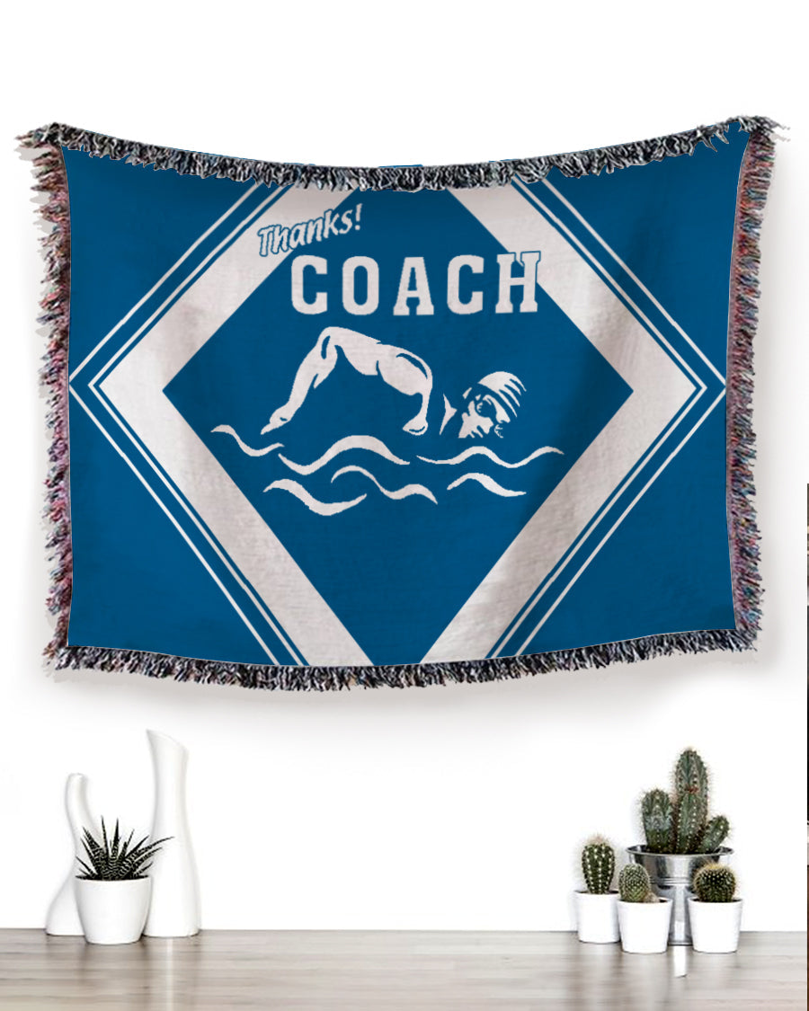 Woven Throw For Sports Lovers Christmas Gift, Thanks Coach – Swimming, Cotton Blanket