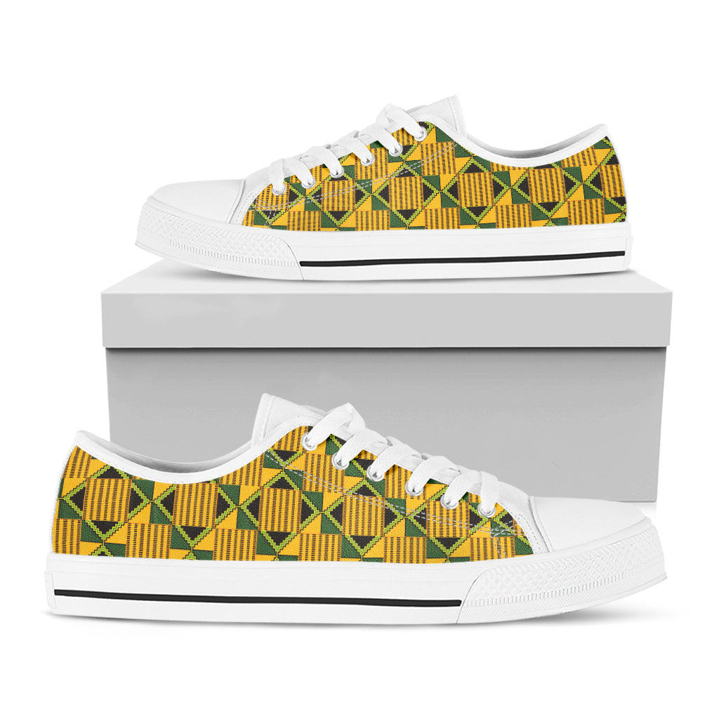 Kente Ethnic Pattern Print White Low Top Shoes