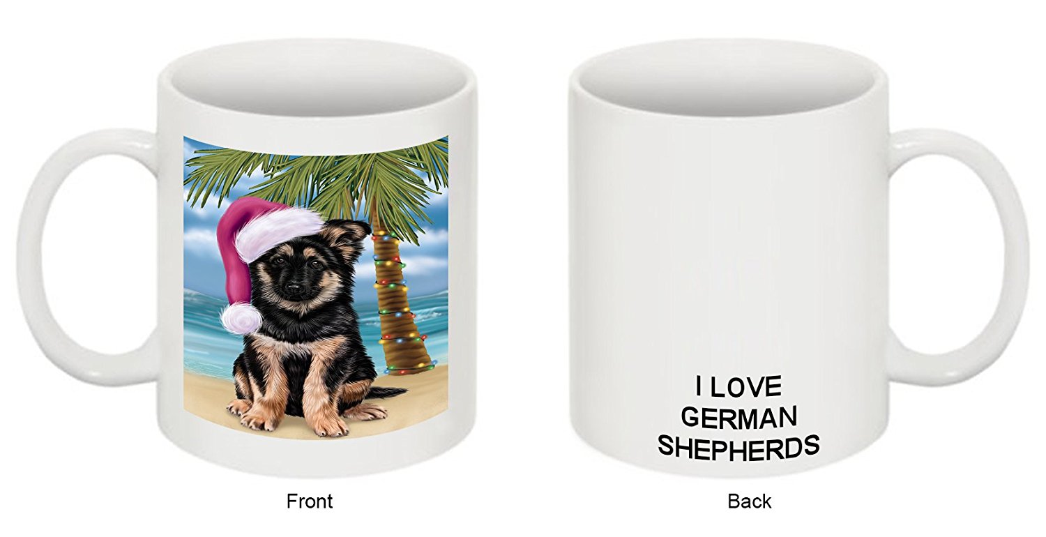 Summertime German Shepherd Puppy On Beach Christmas Mug Cmg0804