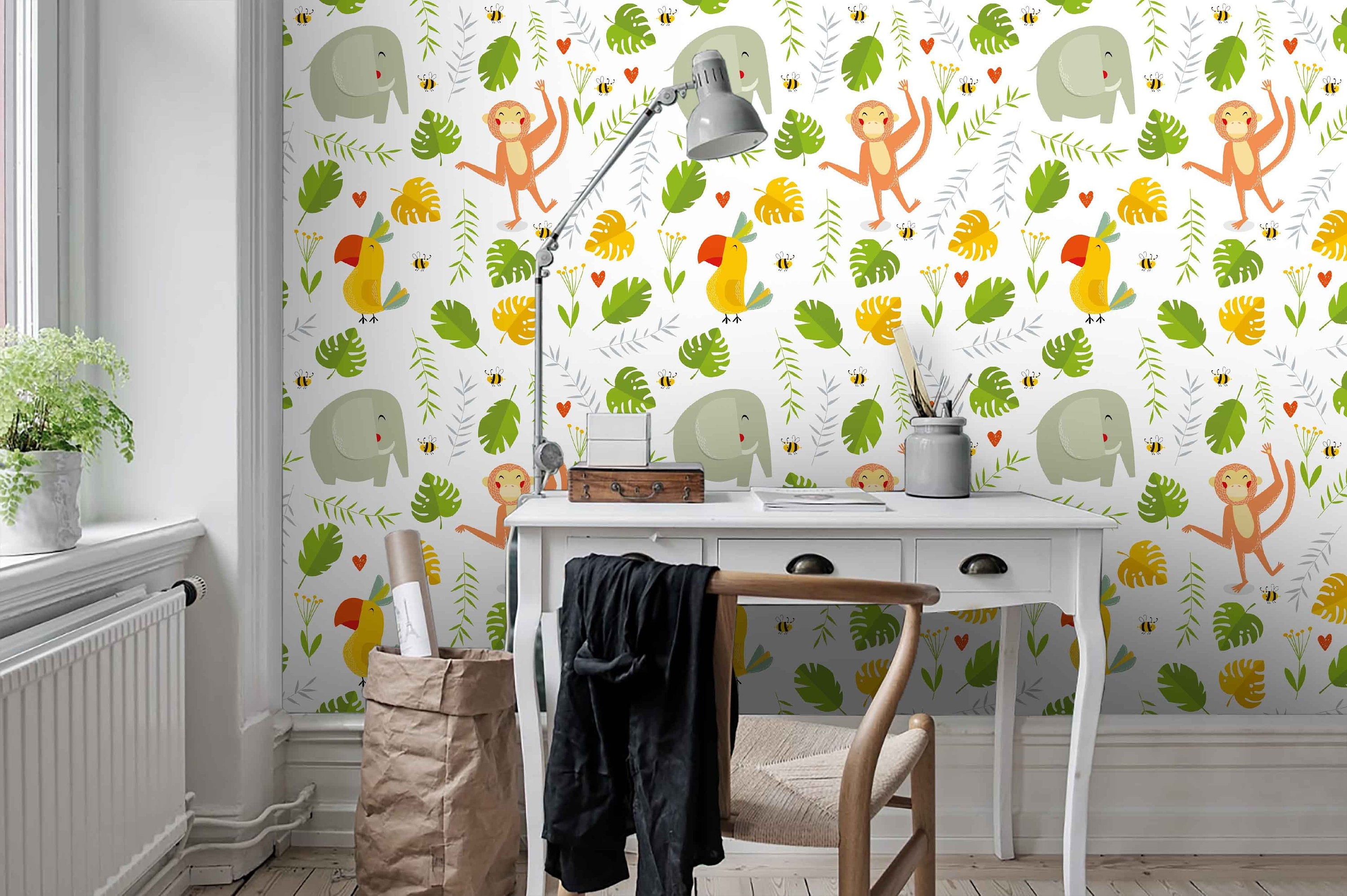 3D Kids, Tropical, Monkey, Elephant Wallpaper-Nursery