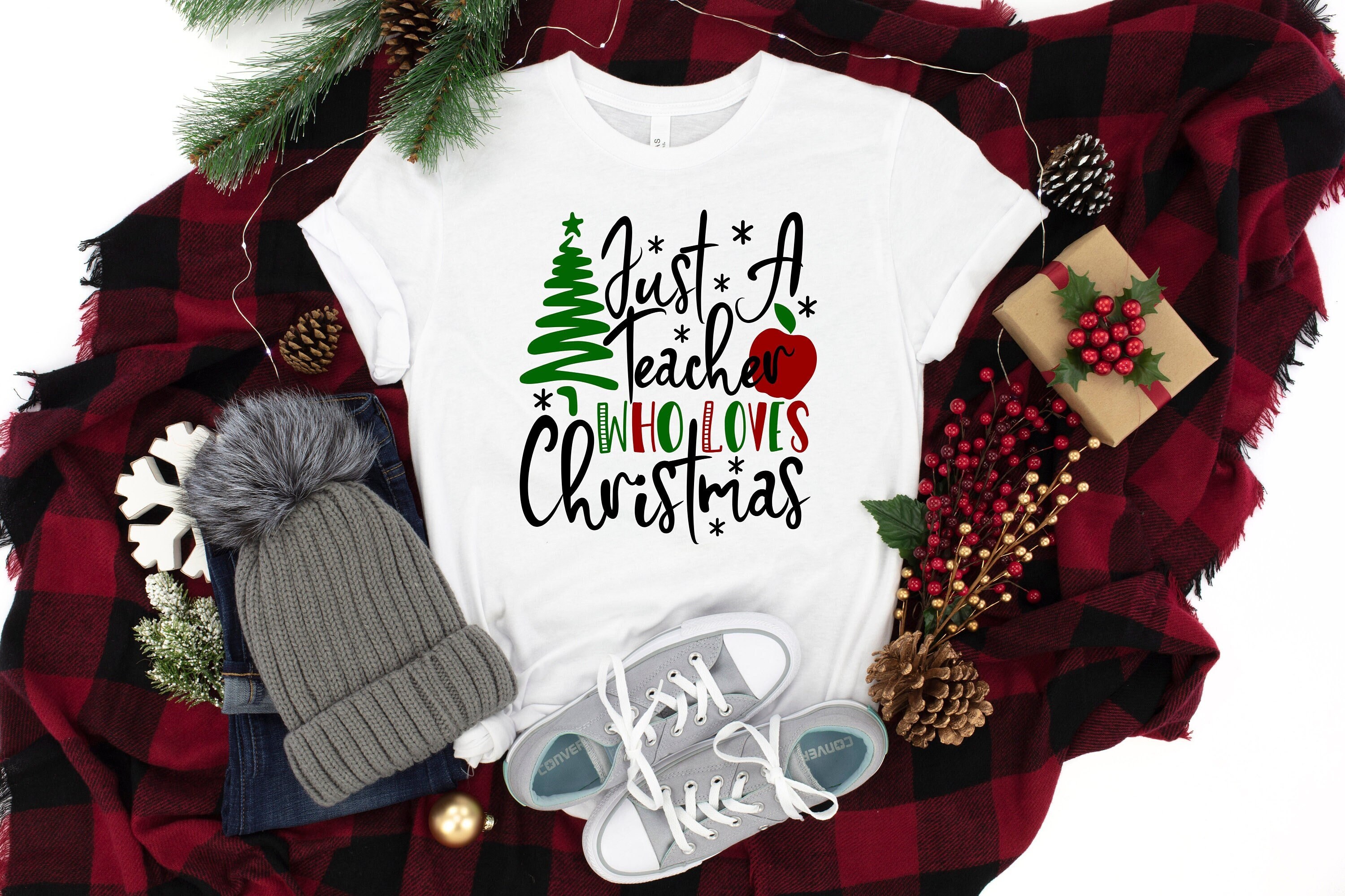 Just A Teacher Who Loves Christmas Shirt, Christmas Shirt, Christmas Tree Shirt, Christmas Family, Funny Christmas Shirt, Christmas Gift