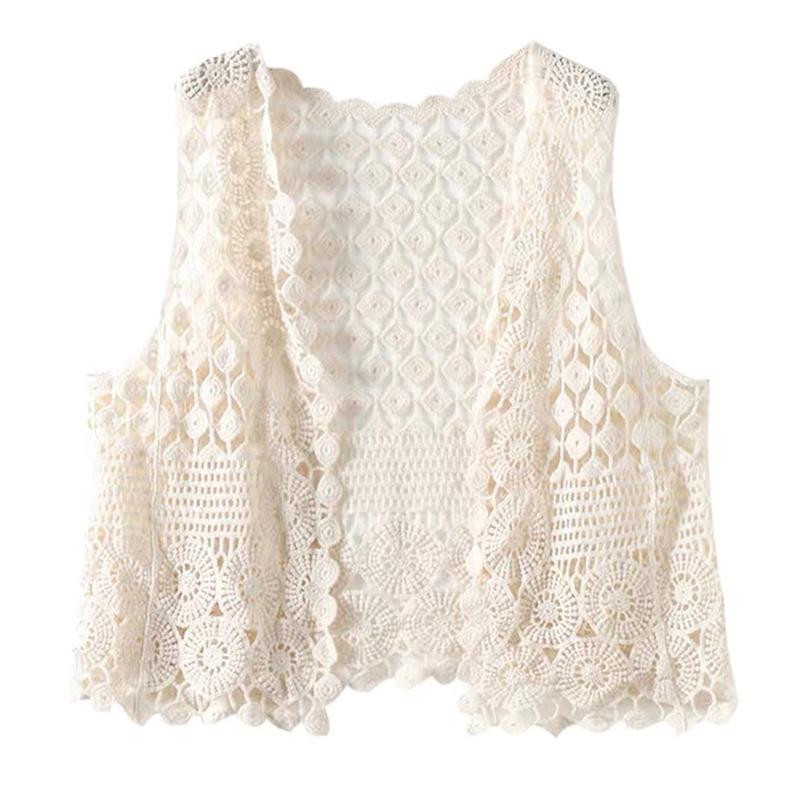 Women Crochet Sleeveless Vest Waistcoat Hollow Knit Geometric Cardigan Jacket F3MD alx