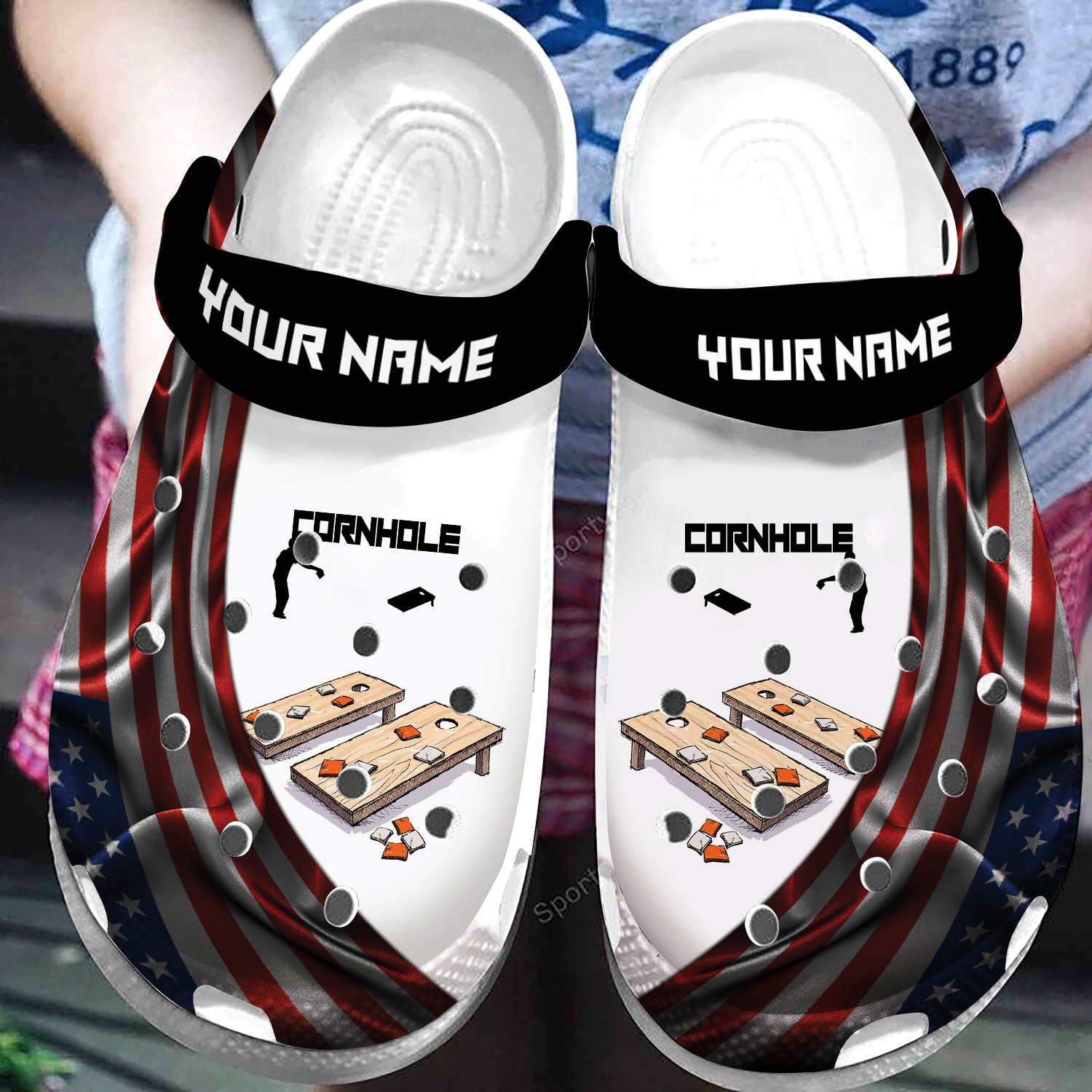 Cornhole Flag Custom Name Clog Shoes