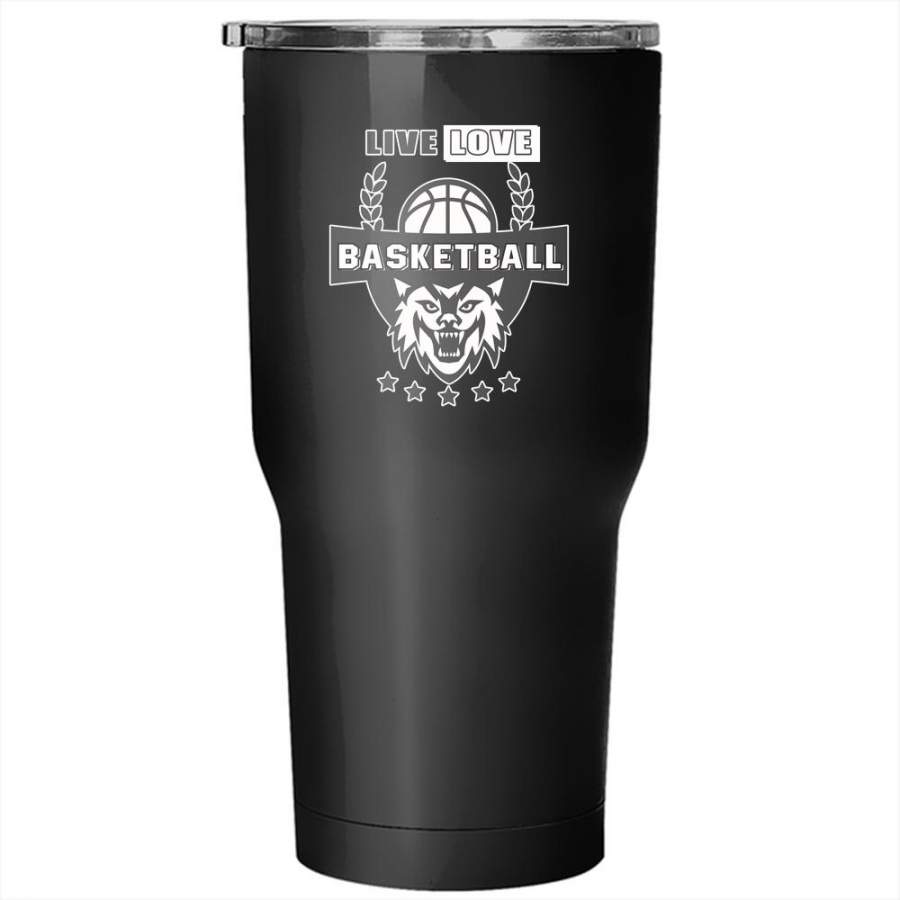 Live Love Basketball Tumbler 30 oz Stainless Steel, Cute Gift For Couple Travel Mug