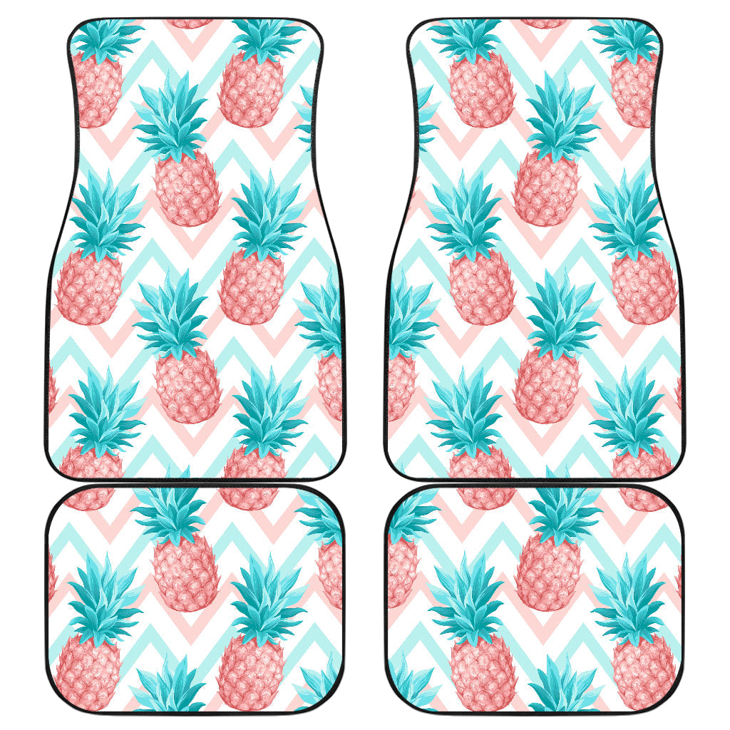 Bright Zig Zag Pineapple Pattern Print Front And Back Car Floor Mats, Front Car Mat