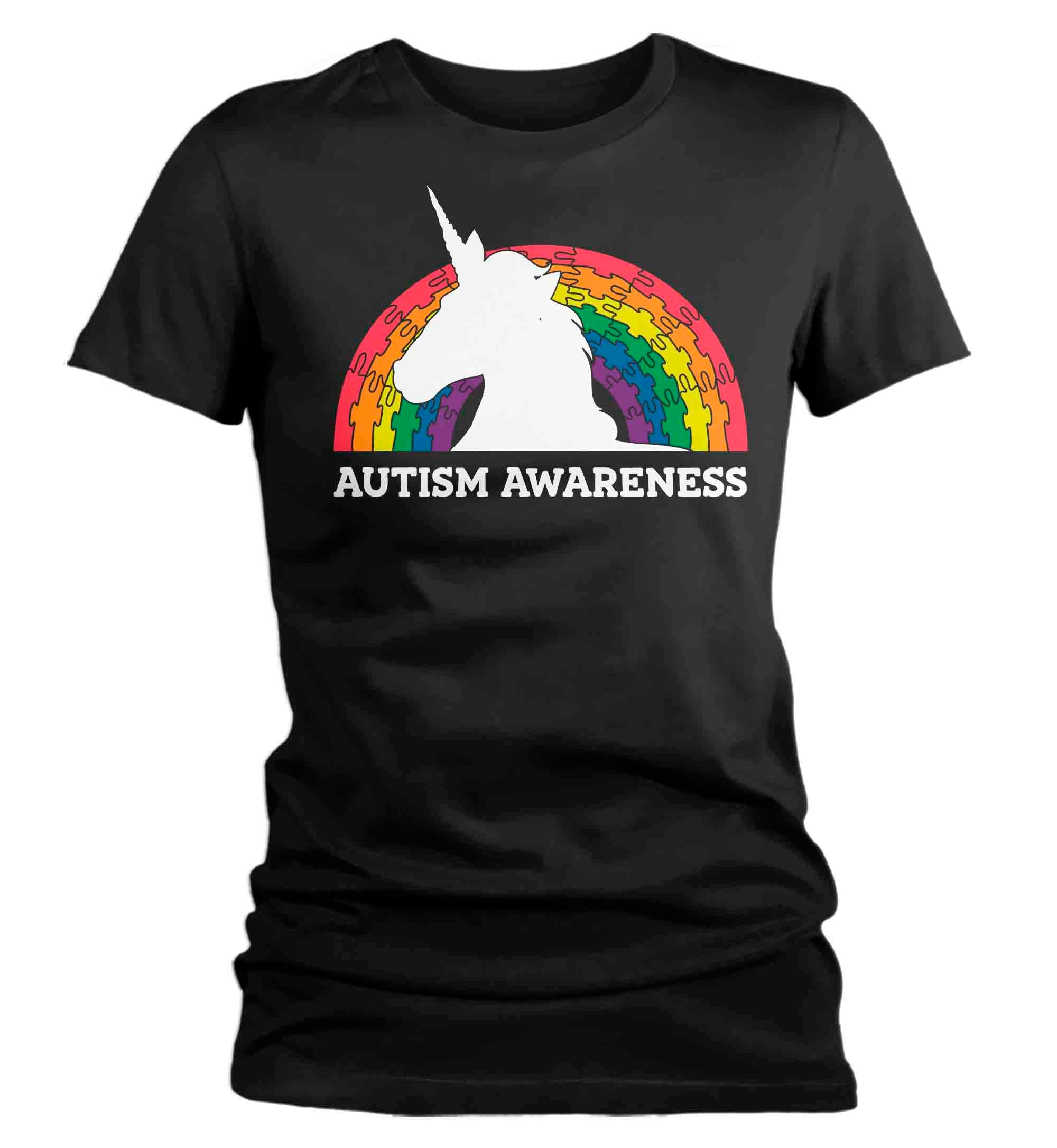 Women’S Autism Unicorn T Shirt Puzzle Rainbow Shirt Colorful Tee Autism Awareness Month April Autistic Gift Shirt Ladies Woman Tshirt