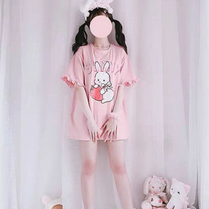 Pink Tshirt Lolita Rabbit And Strawberry