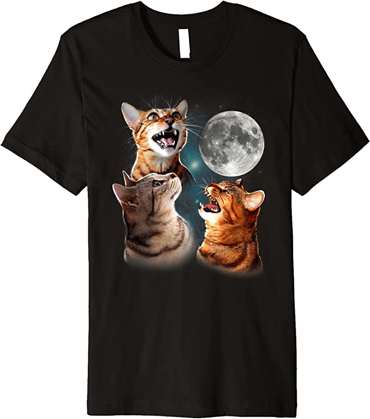 Three Cat Moon Cute Kitten Graphic Retro Premium T-Shirt