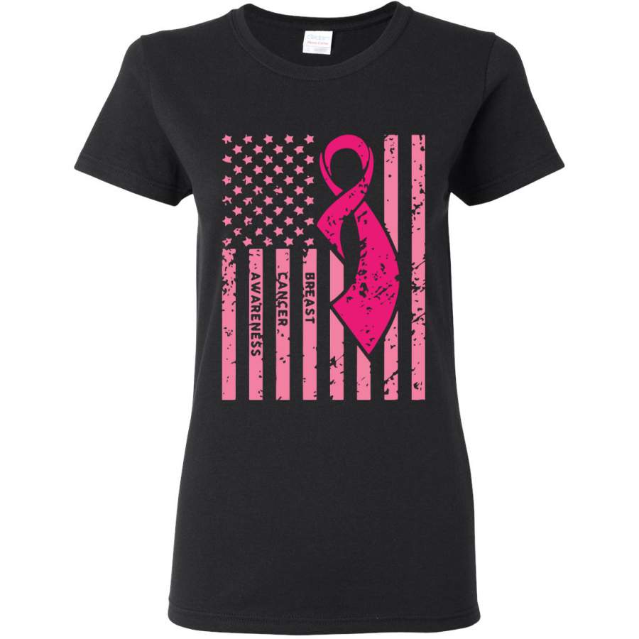 American Breast Cancer Awareness Flag Breast Cancer Awareness Womens Graphic T-Shirt