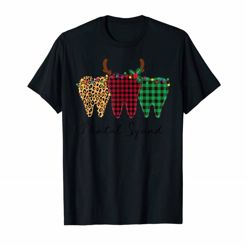 Tooth Leopard Plaid Prints Dentist Dental Squad Christmas T-shirt