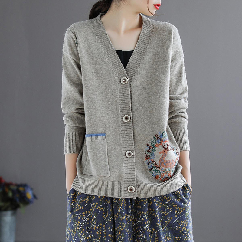 Autumn Winter Ethnic Style Jacquard Sweater Women Casual Fashion Buttons Knitting Coat Ladies Elegant Vintage All-match Cardigan alx