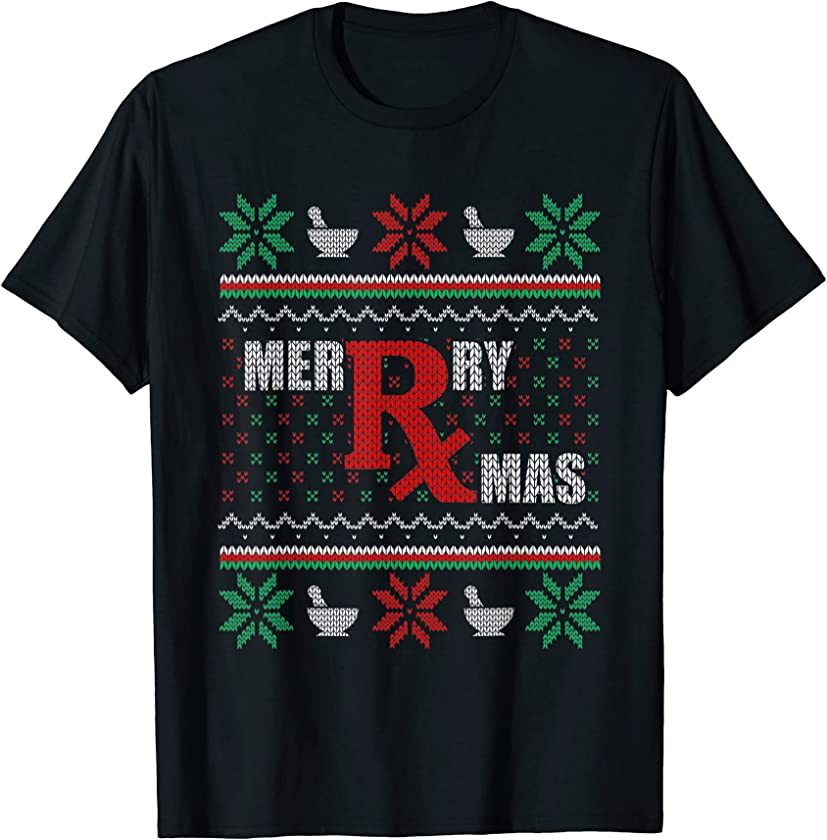 Ugly Christmas Sweater Pharmacy Tech Merry Xmas Pharmacist T-Shirt