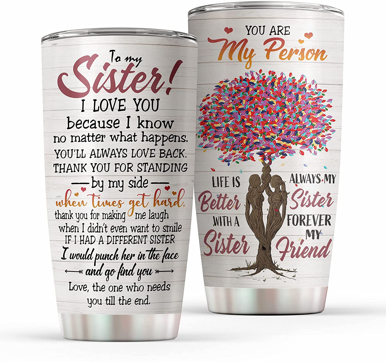 Double Wall Insulated 20Oz Stainless Steel Tumbler For Sister, Thank You For Standing By My Side, Sister Gift For Birthday, Thanksgiving, Christmas