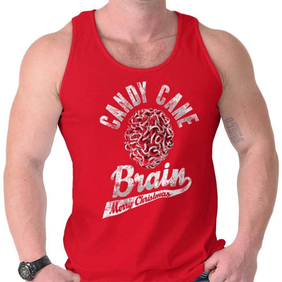 Candy Cane Brain Trendy Cool Fashion Funny Christmas Tank Top Shirt