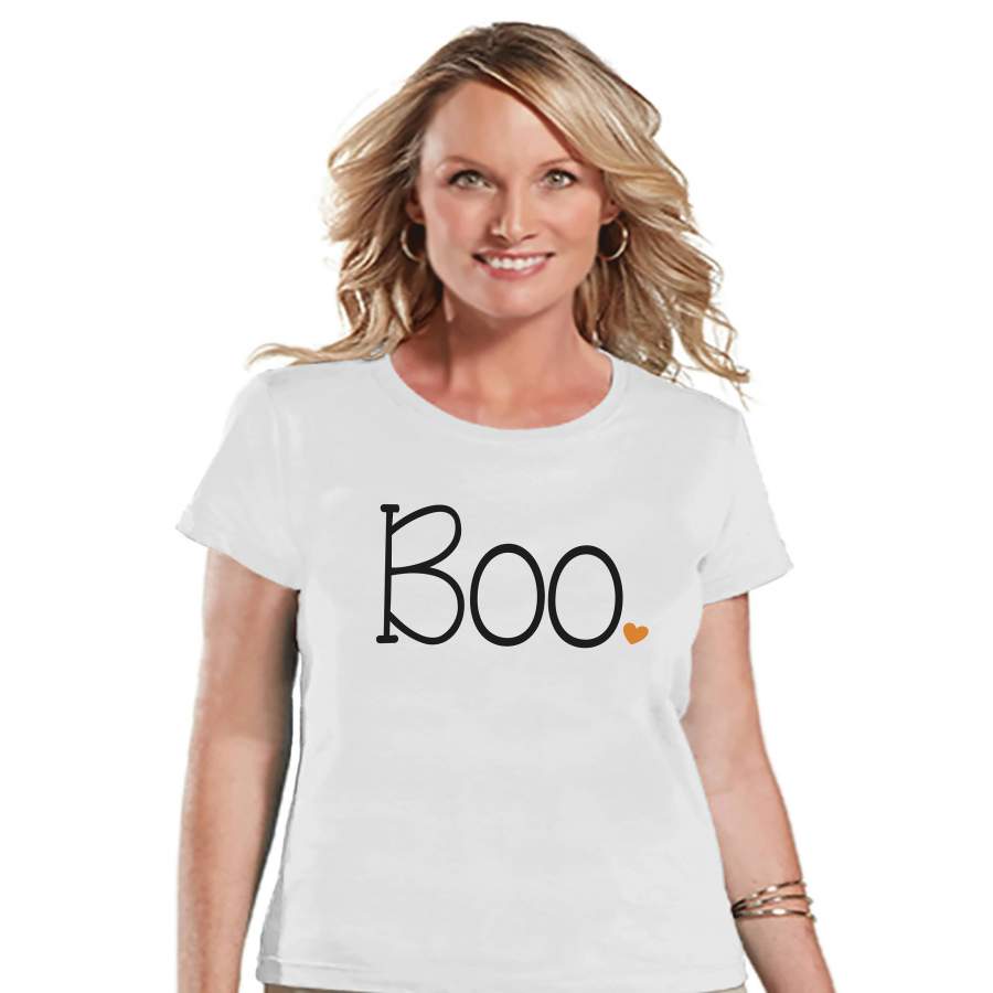 Women's Halloween Shirt - Boo Halloween Shirt - Ladies Halloween Party Shirt - Adult Halloween Costumes - White Halloween Shirt - Boo Heart x Halloween costumes 2024