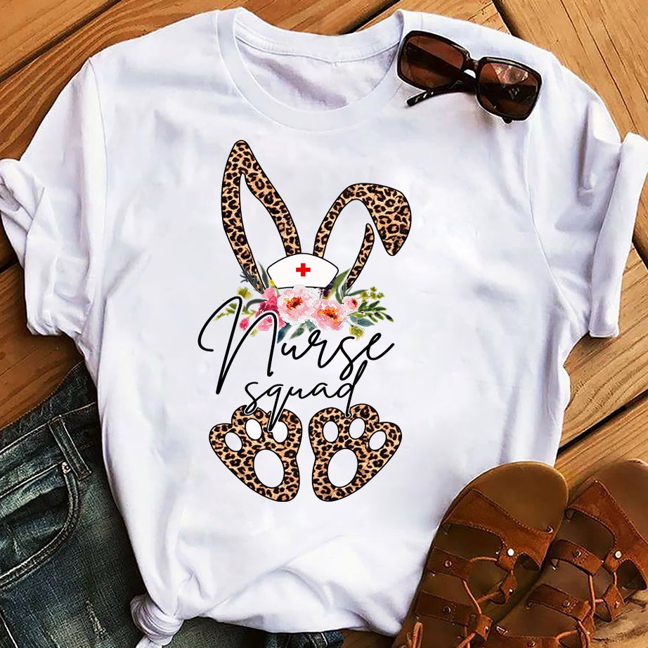 Bunny Easter Leopard Nurse Squad Graphic Unisex T Shirt, Sweatshirt, Hoodie Size S – 5XL