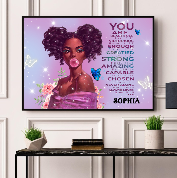 Wall Art Canvas Prints Poster Black Girl Pink Galaxy Bubble Gum Pt0035