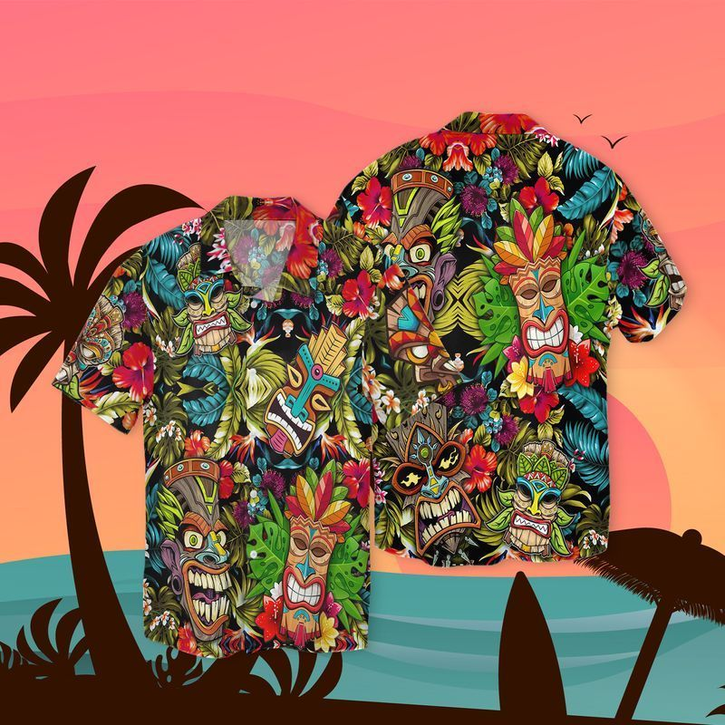 Amazing Tiki Bar Aloha Colorful Print Polyester Hawaiian Shirt