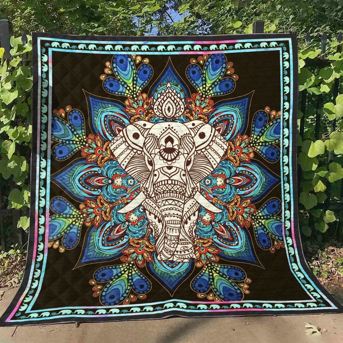 Boho Style  Elephants Are Cute Animal  Quilt Blanket