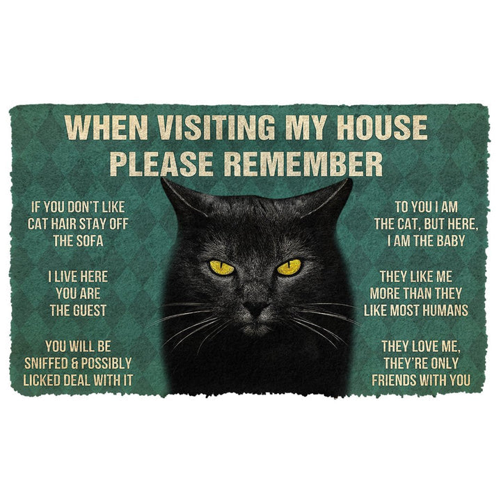 Waybackapparel Please Remember Cool Black Cat House Rules 3D Doormat