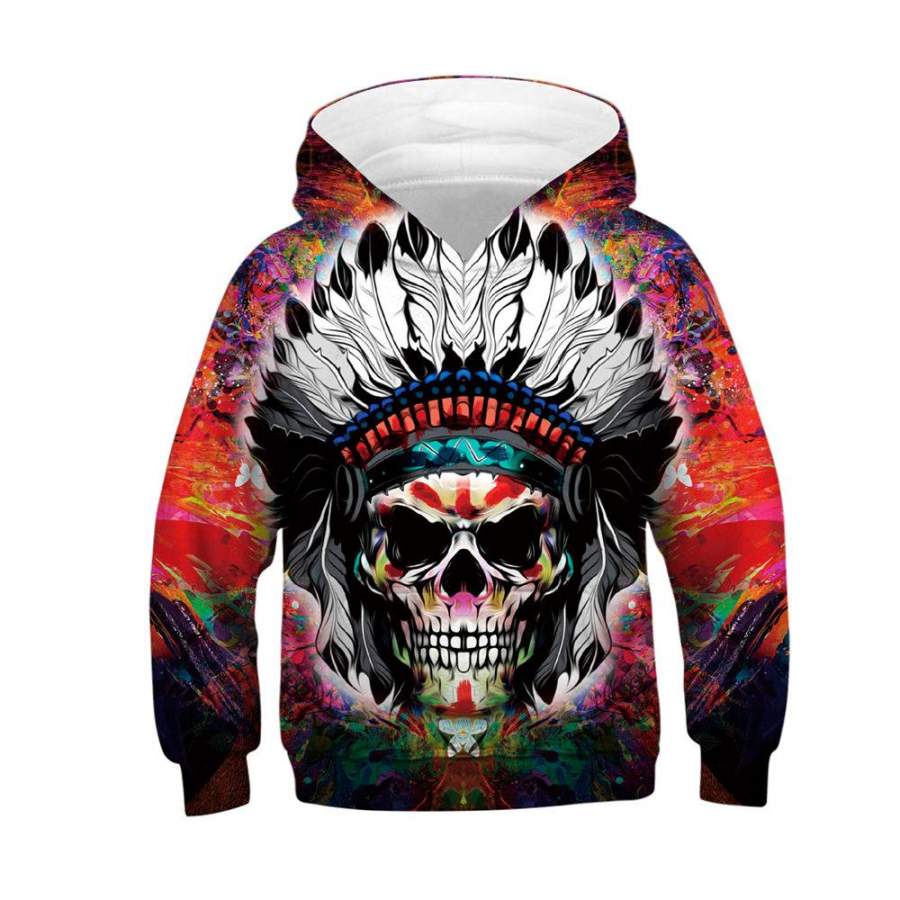 Unisex Ugly Christmas Hoodie Skull Printed Xmas Pullover Sweatshirt for kids