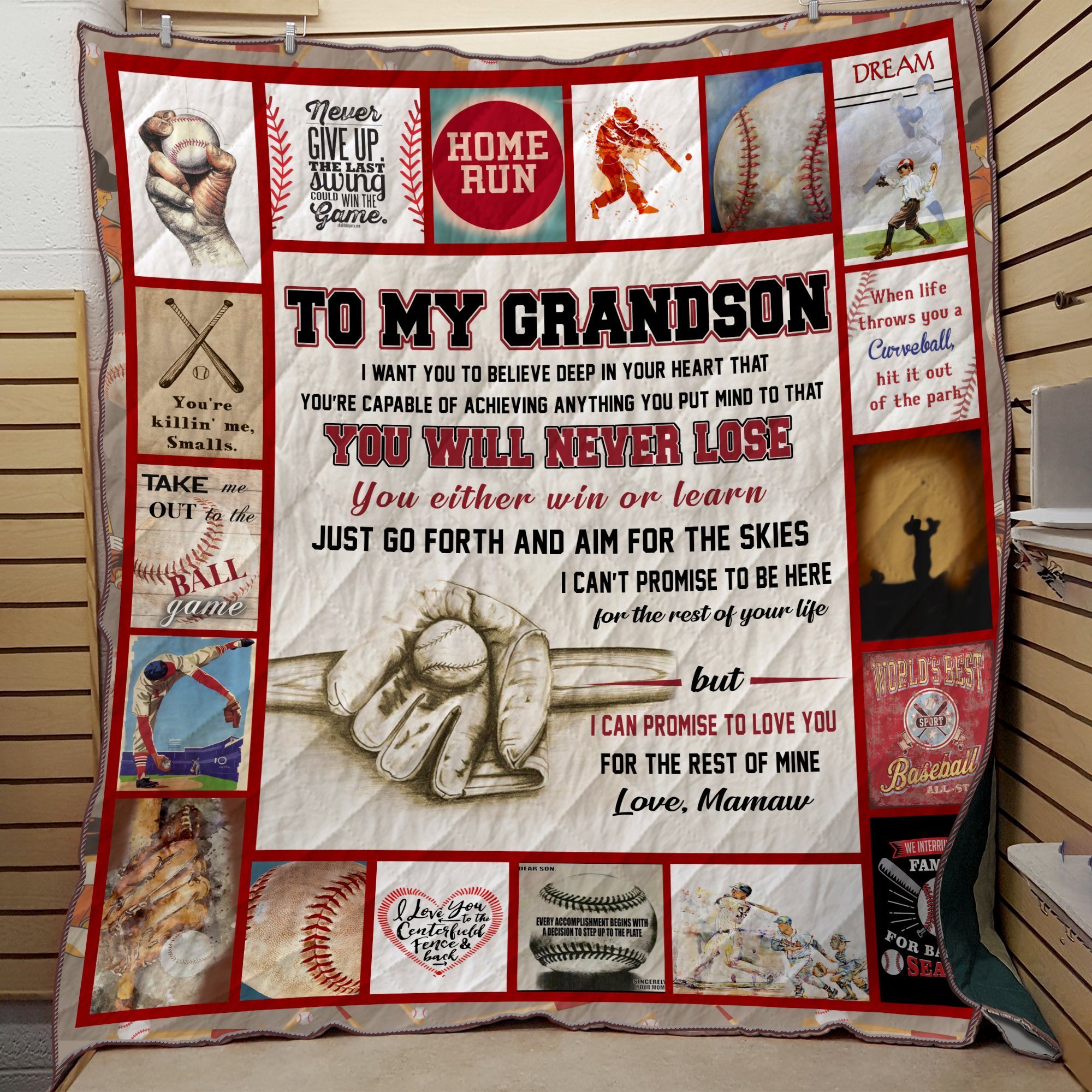 Baseball To My Grandson You Will Never Lose Quilt Blanket